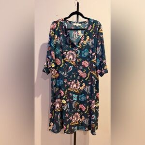LOFT Floral Print Dress with V-Neck